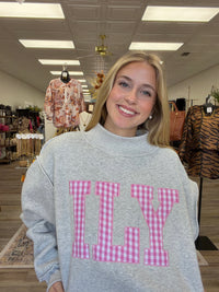 “ILY” embroidered mock neck sweatshirt