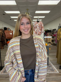 The Mocha Cardigan - Striped soft design