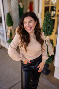 The Mia Top - Ribbed Long Sleeve Turtleneck - Sand - &merci