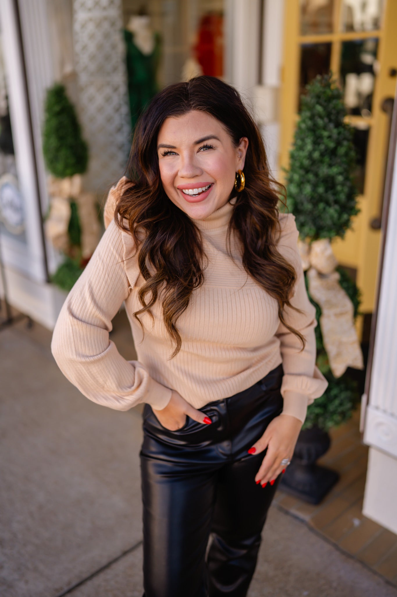 The Mia Top - Ribbed Long Sleeve Turtleneck - Sand - &merci