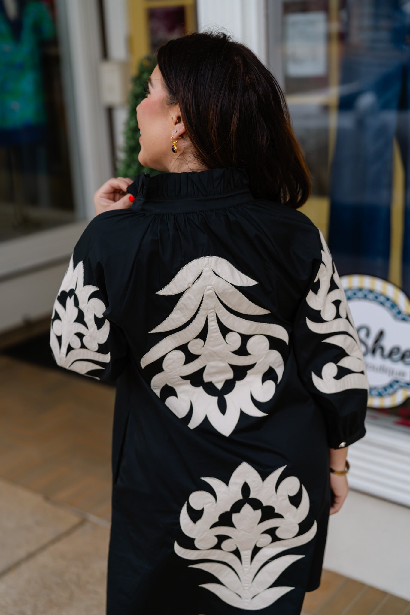 The Charlotte Dress - Black Collar Appliqué Design Details - Jodifl