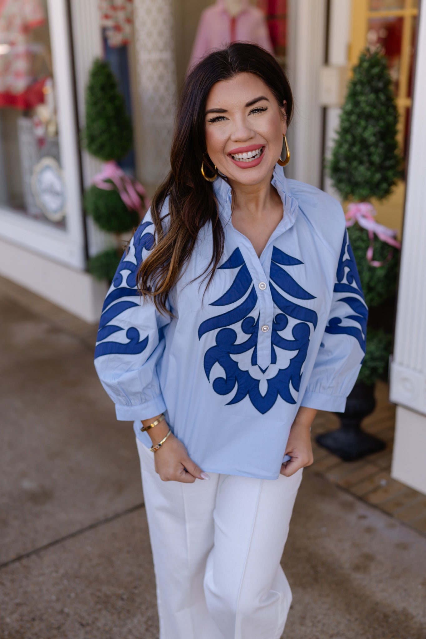 The Charlotte Top - Ruffle Collar Appliqué Design Detail - Jodifl