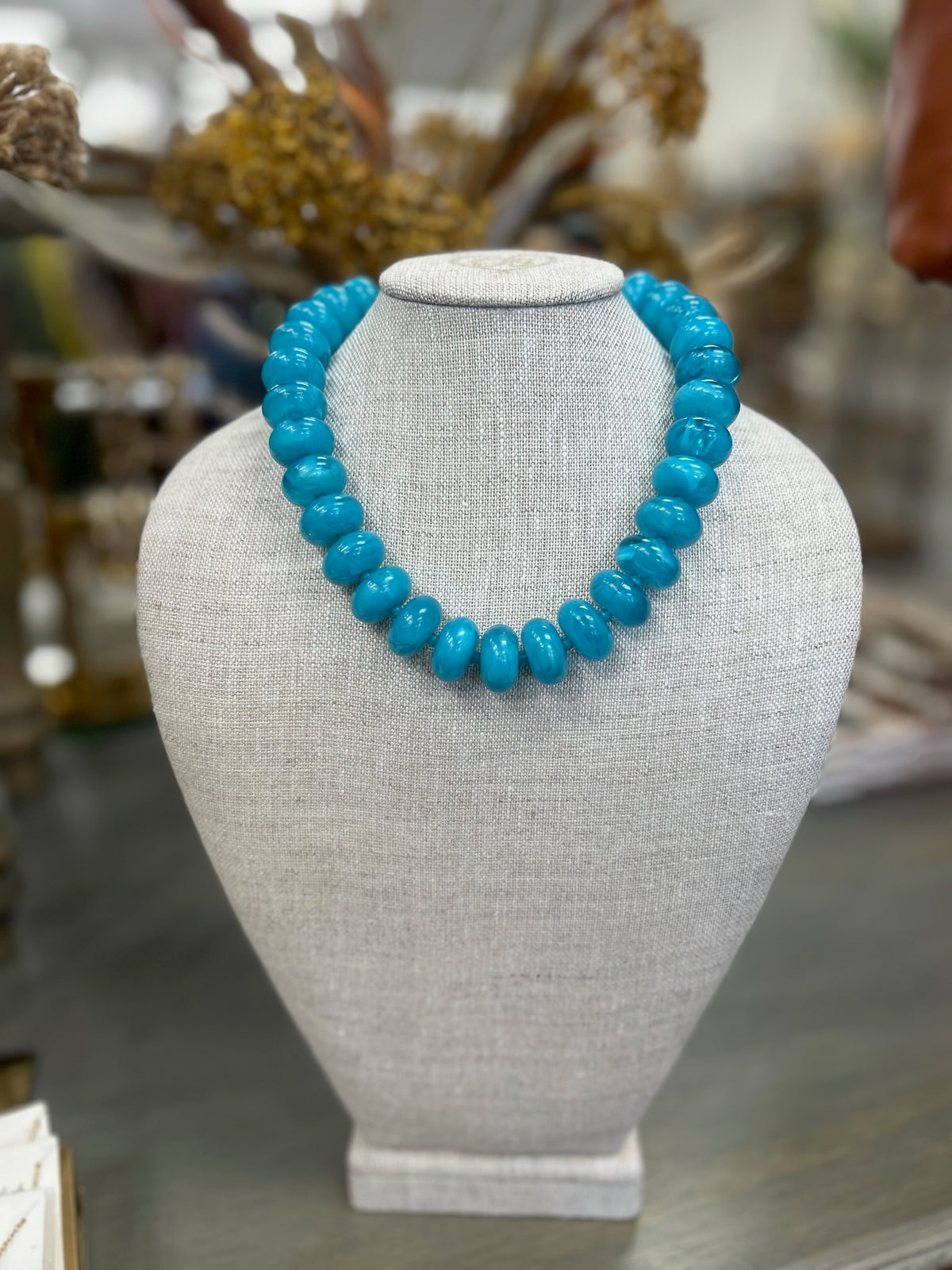 Turquoise statement beaded necklace