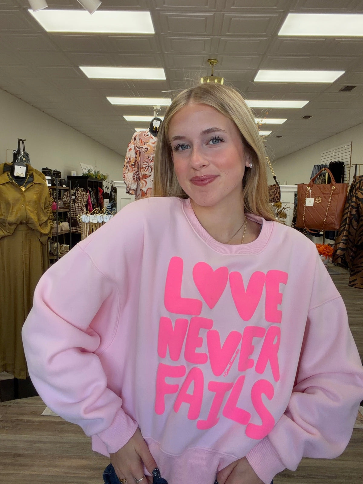 The Lover Never Fails Sweatshirt - Hot Pink Soft Long Sleeve - Poppy & Pine