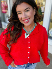 The Miranda Cardigan - Cherry Pop Long Sleeve Button Down Soft - Ee:some