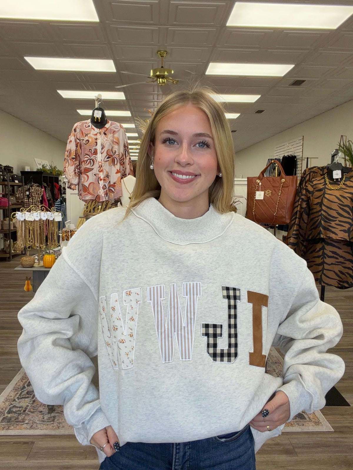 WWJD Embroidered Mock Neck sweatshirt
