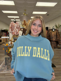 The blue Dilly Dally sweatshirt - reversible mock neck Mint blue and yellow print