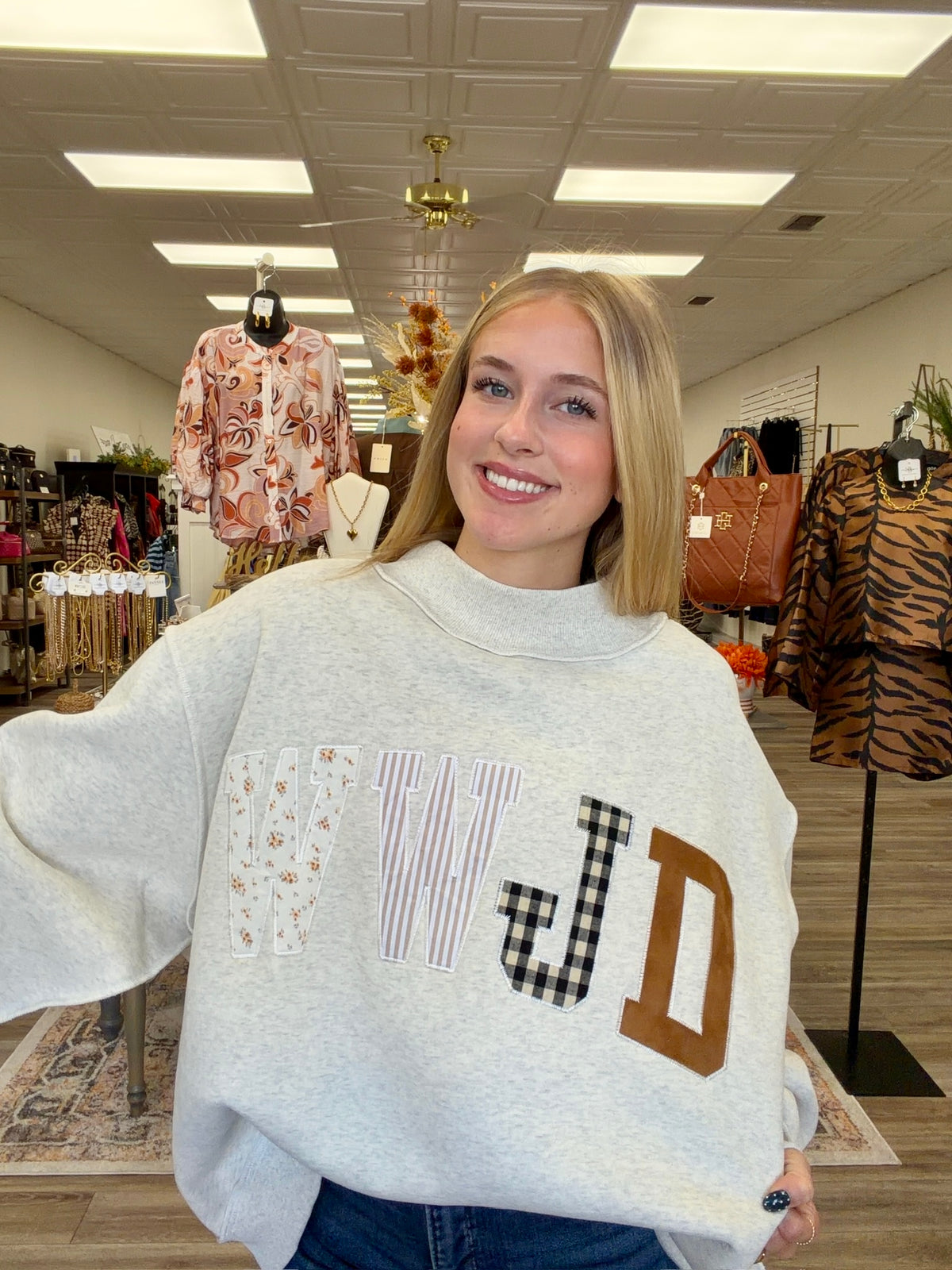 WWJD Embroidered Mock Neck sweatshirt