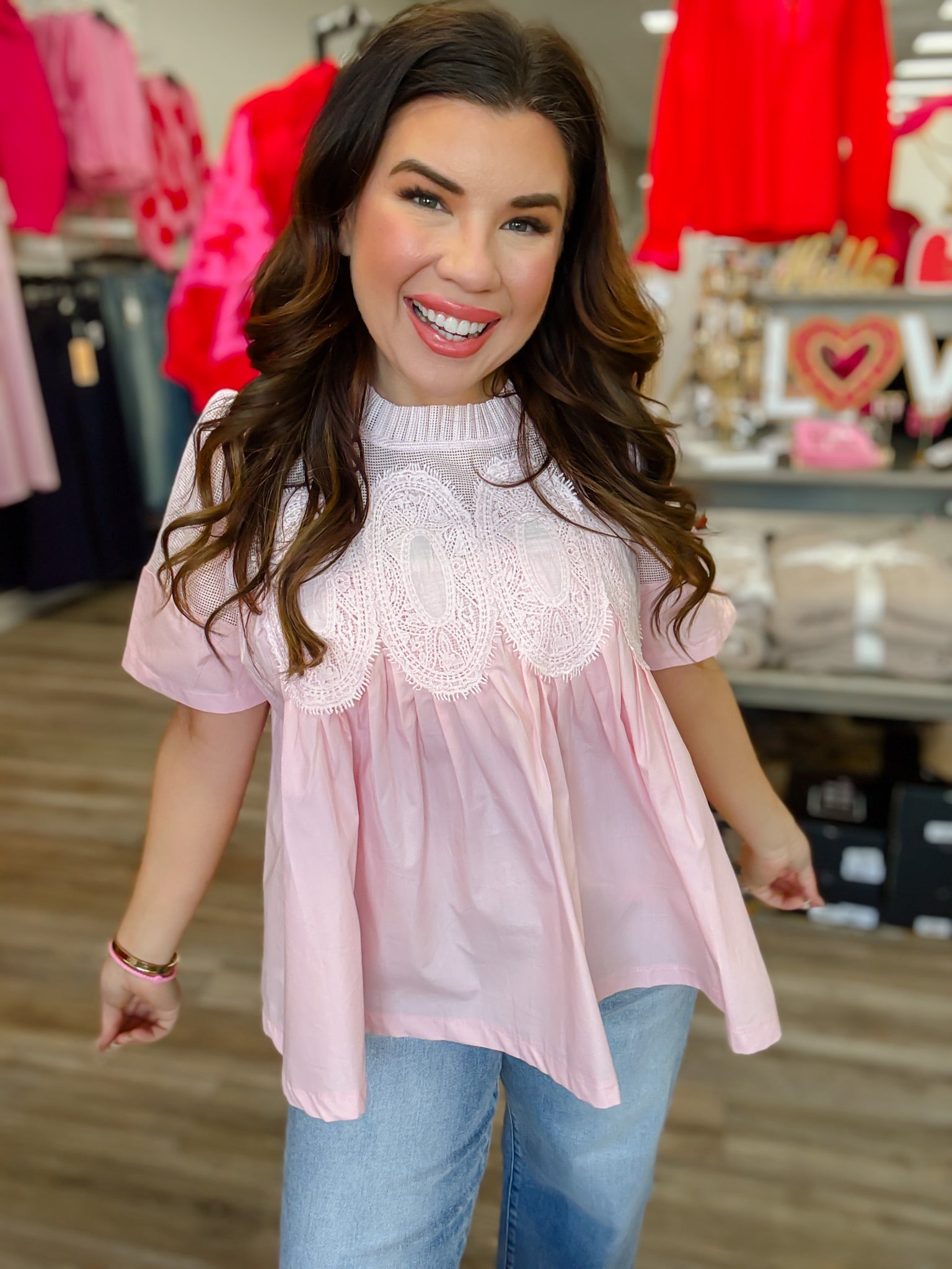 The Jenna Top - Baby pink Mesh combined with appliqué