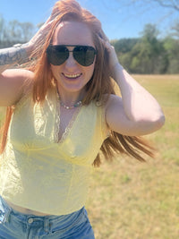 The Lexi Top - embroidery v neck with lace outline