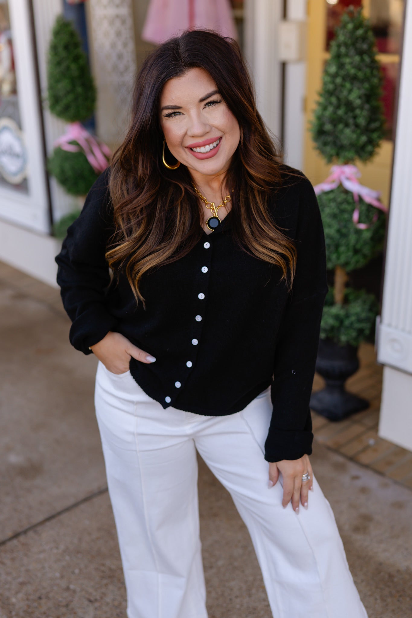 The Miranda Cardigan - Black Long Sleeve Button Down Soft - Ee:some