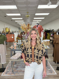 The Kathryn Top - Drop Shoulder V Neckline Pattern Detail
