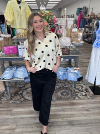 The Nikki Top - collared V neck with polka dots - Jodifl