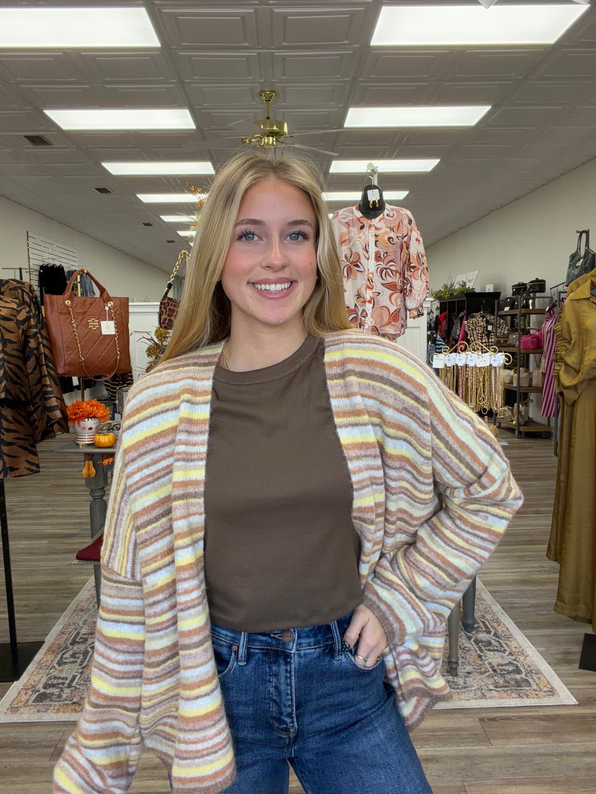 The Mocha Cardigan - Striped soft design