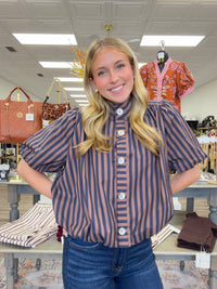 Elara Stripped Button Blouse