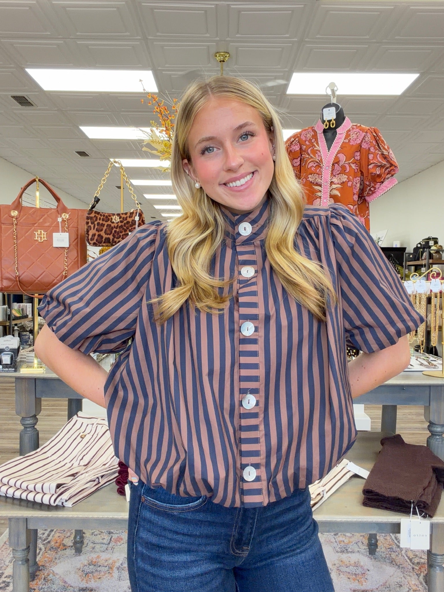 Elara Stripped Button Blouse
