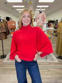 The Merry and Bright Sweater-Red Wide Sleeve Mock Neck Sweater