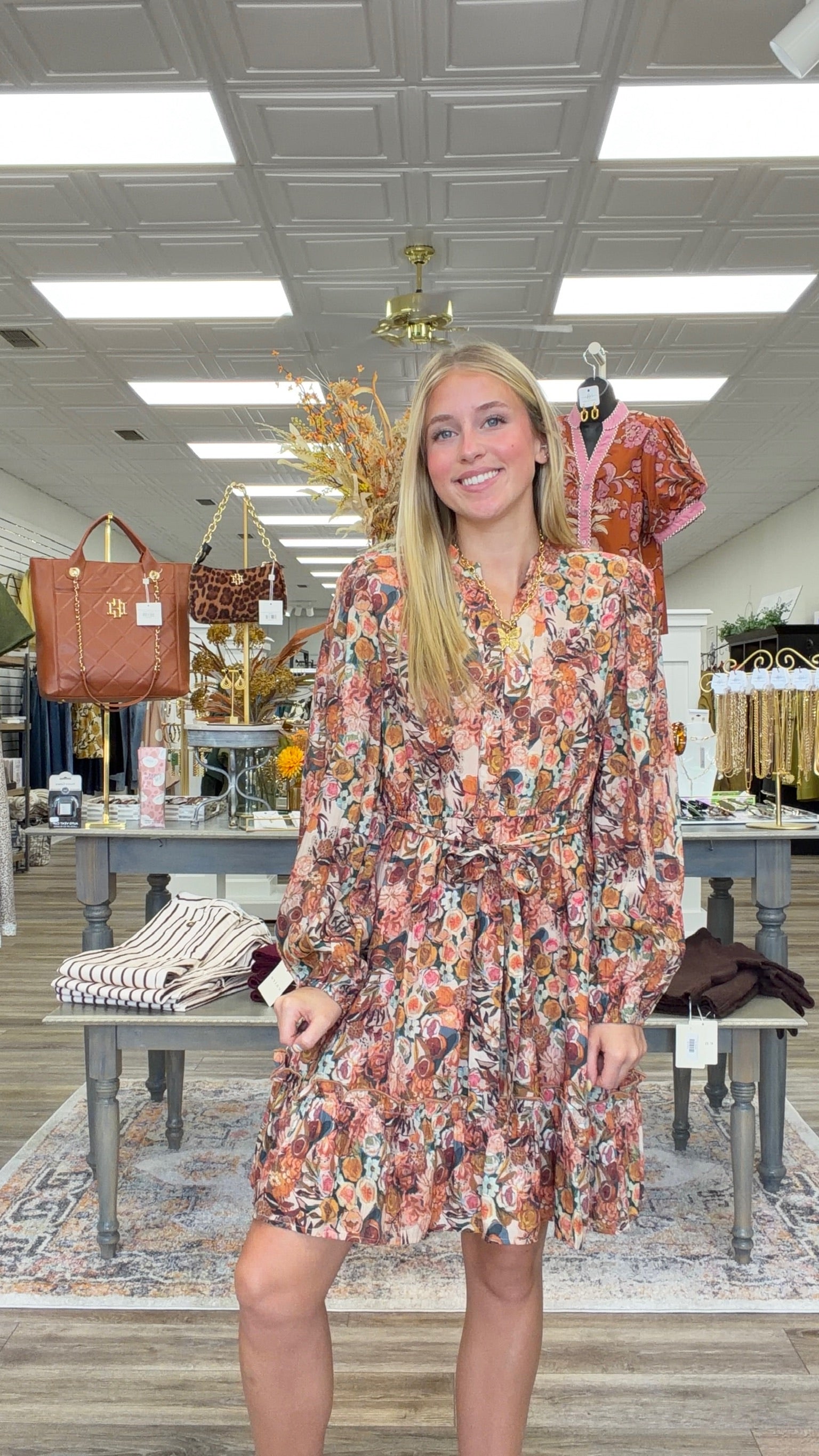 Golden Harvest Sunflower Belted Midi Dress with Pockets