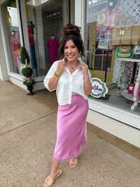 The Kassi skirt - Satin Effect lace midi skirt- Glam
