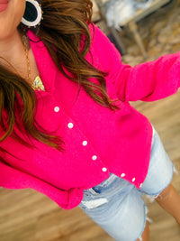 The Miranda cardigan- hot pink button down long sleeve soft - ee:some