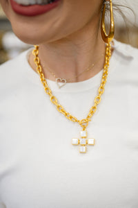 Weisinger design 18” toggle necklace with mother of pearl stone cross necklace