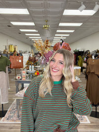 The Sutton Striped Set - striped browns long sleeve top with a squirt