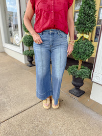 Mid rise crop wide pintuck front jeans