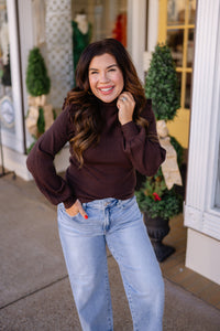 The Mia Top - Ribbed Long Sleeve Turtleneck - Chocolate Brown - &merci