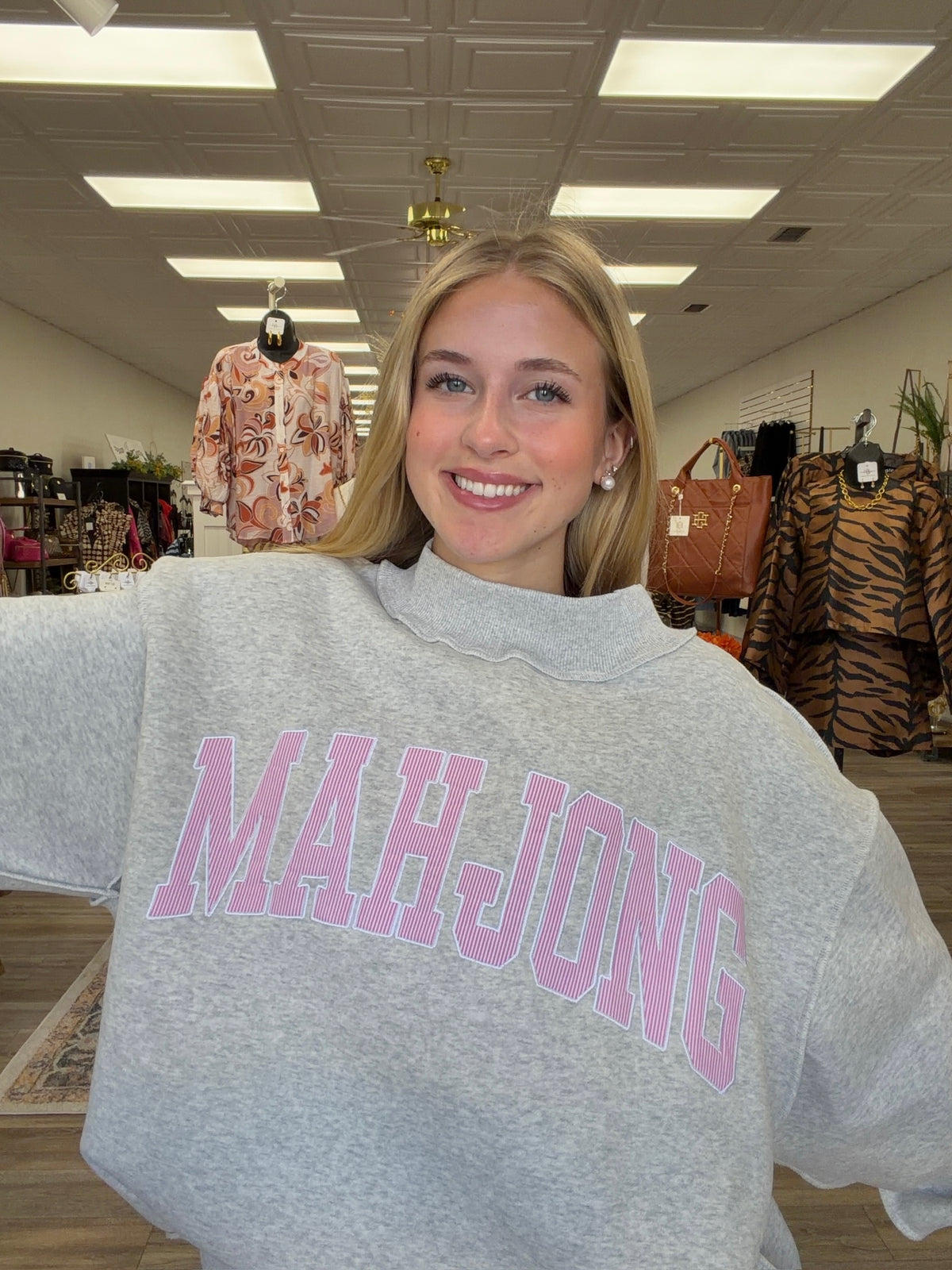 ‘MAHJONG’ applique patch mock neck sweatshirt