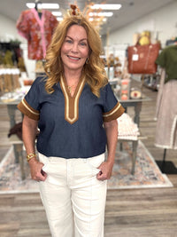 The Hadley Top - denim top with suede contrast