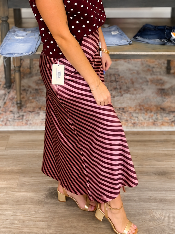 Bordeaux Bliss Satin Bias Midi Skirt