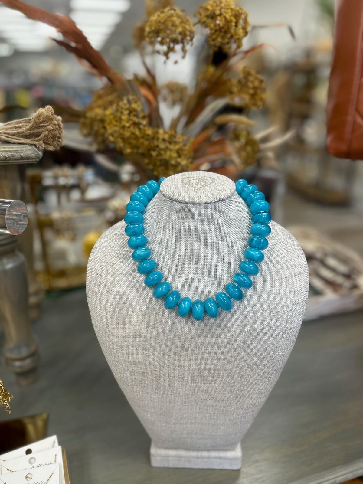Turquoise statement beaded necklace