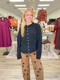 After hours Button Cardigan - Black Long Sleeve Soft Material Great Layering Piece