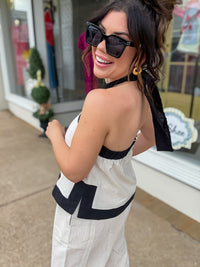 The Lucy set - linen white and black set with halter top- Entro