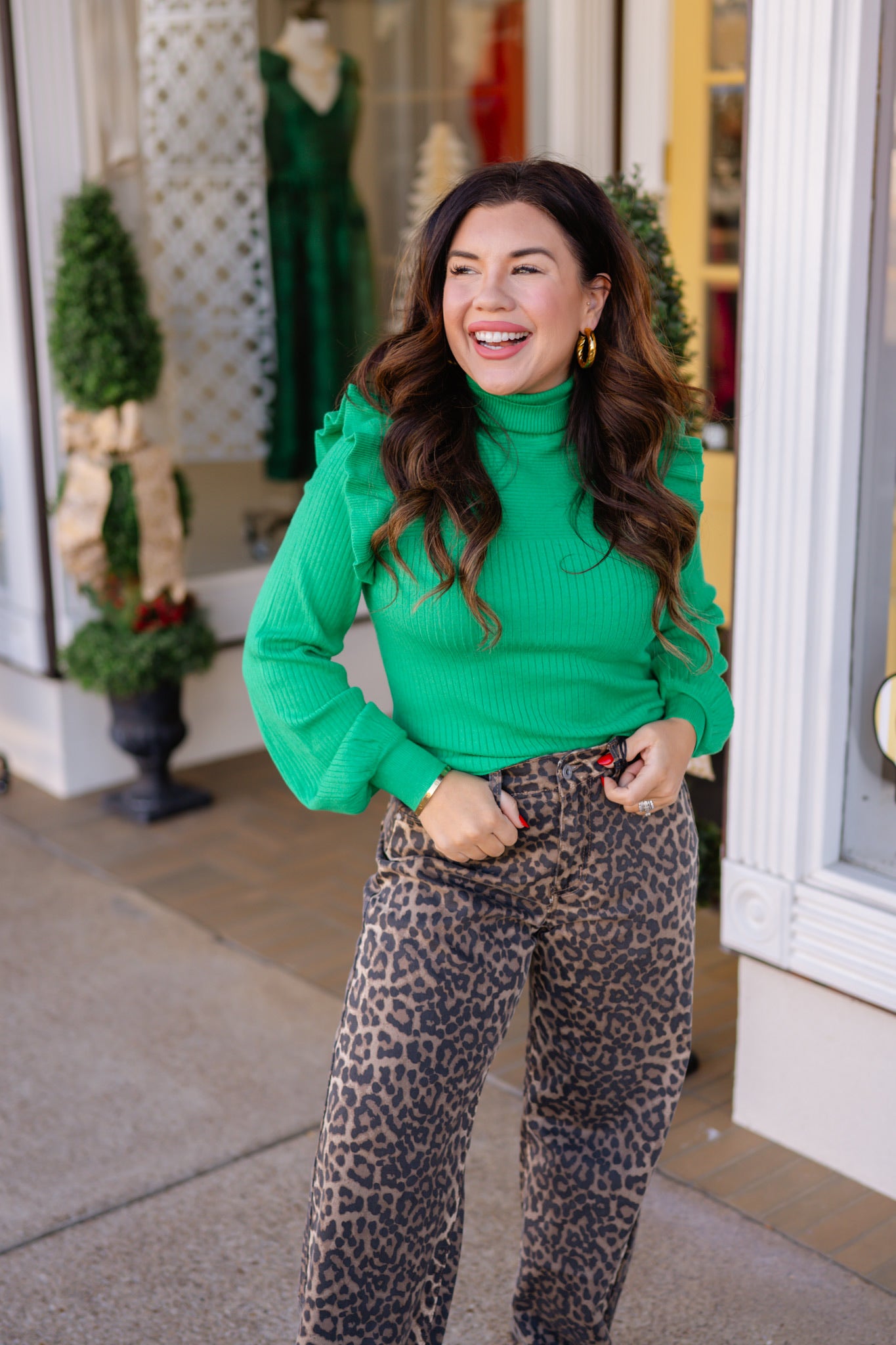 The Mia Top - Ribbed Long Sleeve Turtleneck - Kelly Green - &merci