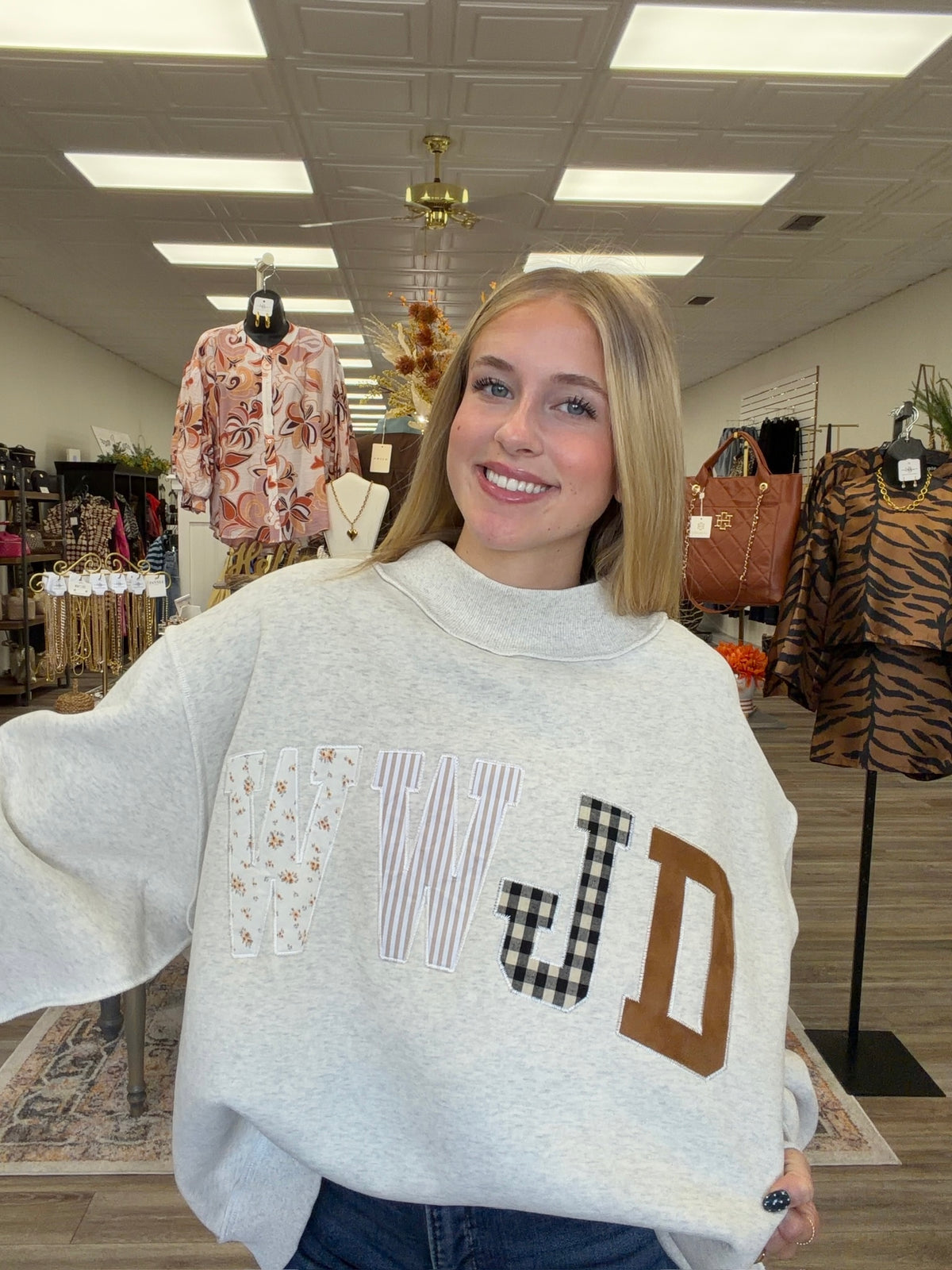 WWJD Embroidered Mock Neck sweatshirt