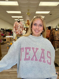 The “TEXAS STRIPE” Sweatshirt - Mock-neck Soft red striped lettering