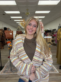 The Mocha Cardigan - Striped soft design