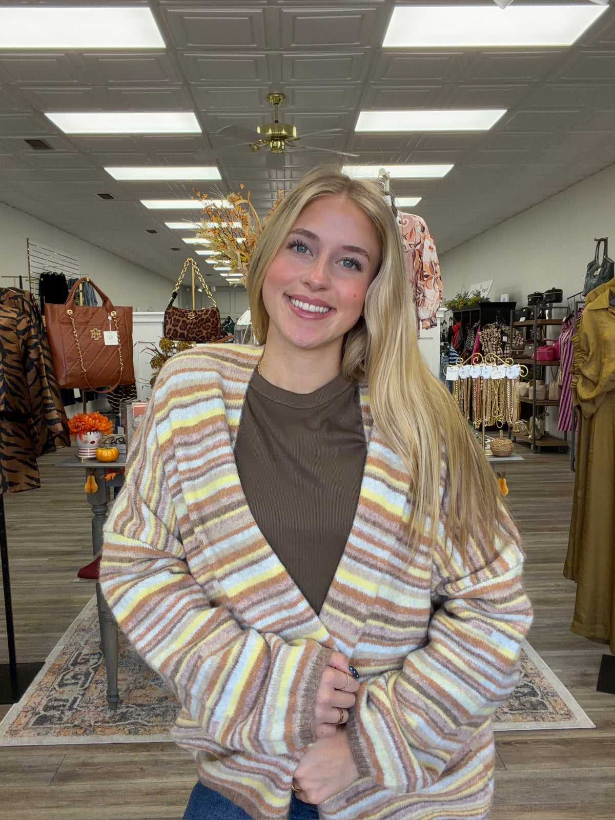 The Mocha Cardigan - Striped soft design
