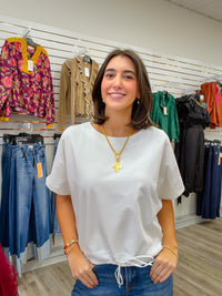 The Ella Top - White Draped Neckline Basic - Entro