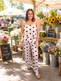 The Lennon set - mocha and brown polka dot pant set with adjustable - Entro
