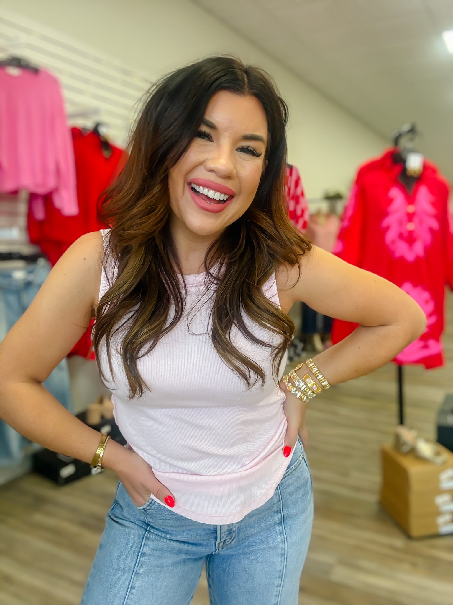 The Brenda Tank Top - Pink Ribbed Round Neck - HYFVE