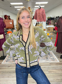 The Maya Leopard Cardigan - Cheetah  Print Button V Neck Green