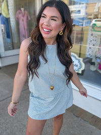 The Heidi Skort Set - Two Piece Set Checkered Sage Print - HYFVE