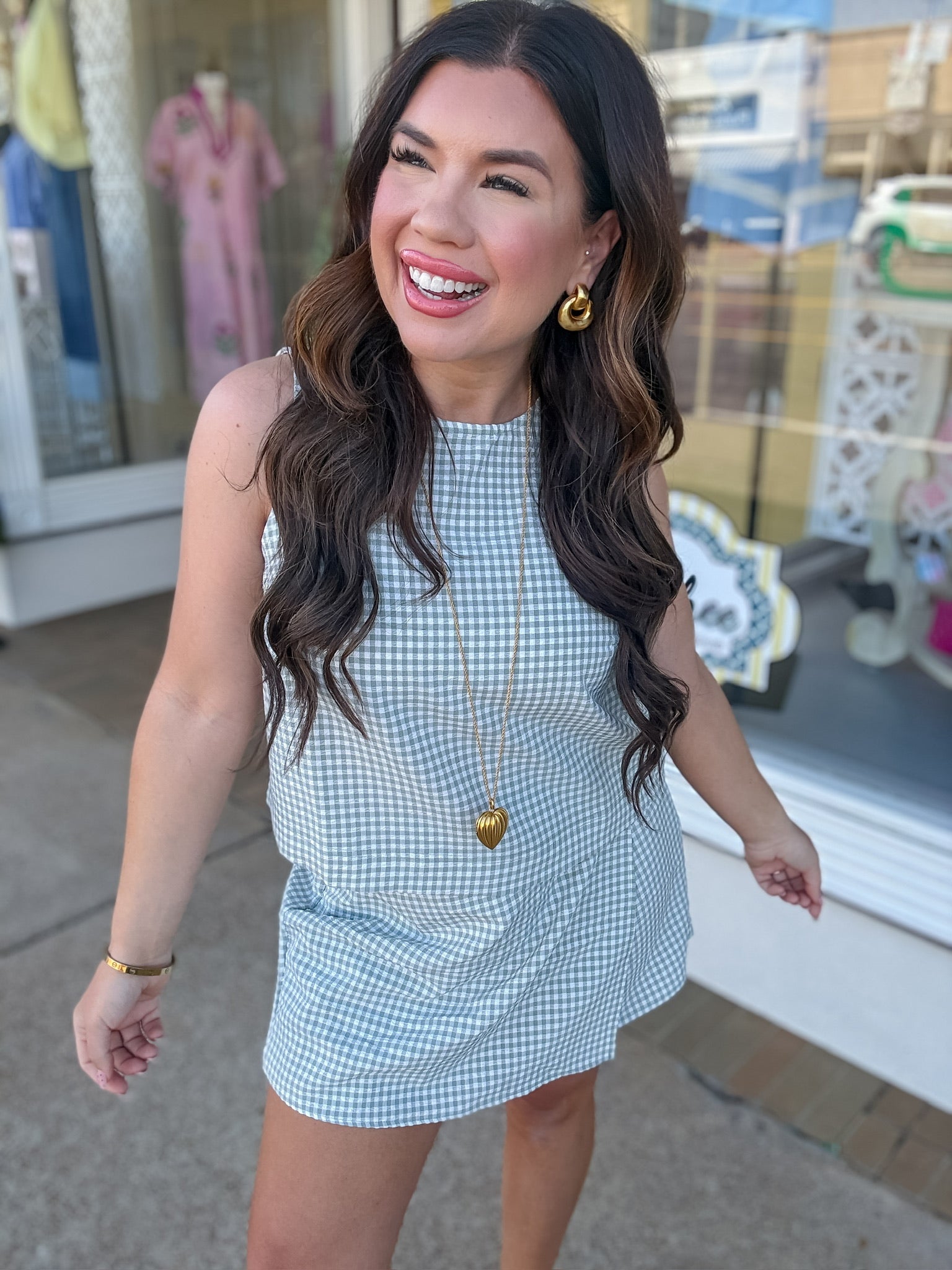 The Heidi Skort Set - Two Piece Set Checkered Sage Print - HYFVE