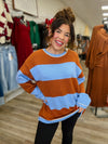 The Shelby Sweater - Blue & Brown  Striped - Sage + Fig