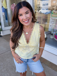 The Lexi Top - embroidery v neck with lace outline