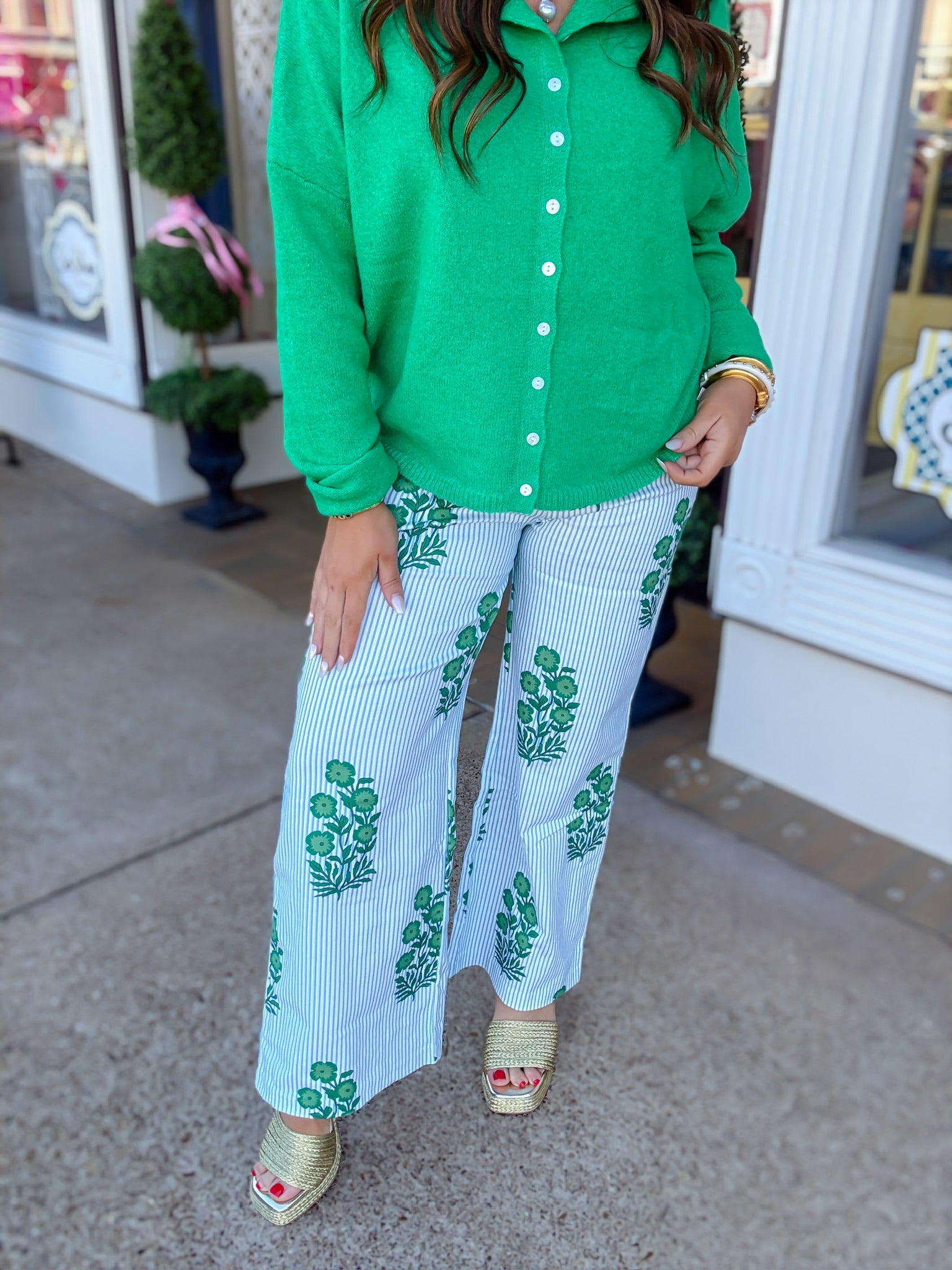 The Ava Pants - Blue and Green Straight Leg Boho Pants - Entro