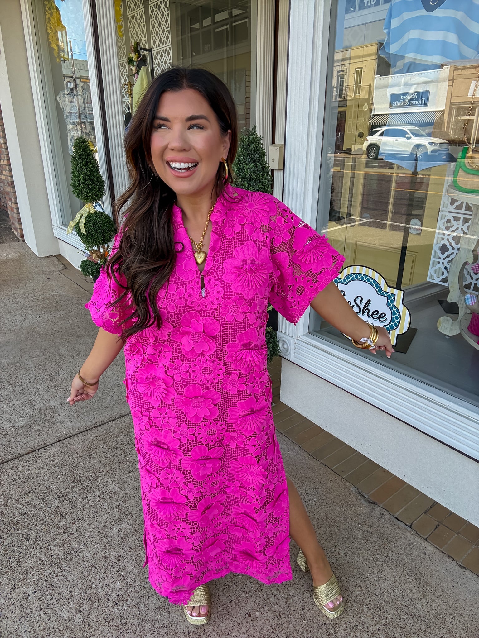 The Leighton Magenta Dress - Hot Pink Maxi lace Dress - BuddyLove