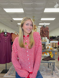 Cherry Coast Striped Button-Up Sweater